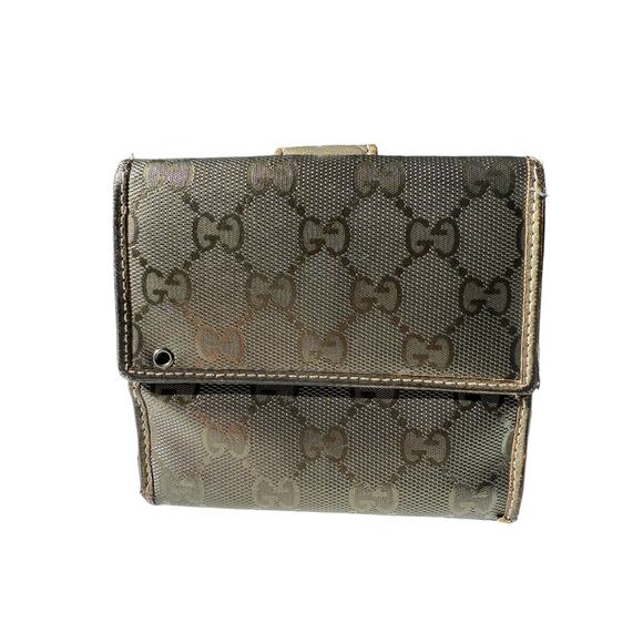 Authentic Gucci Brown Leather Gg Signature Bi-fold Compact wallet